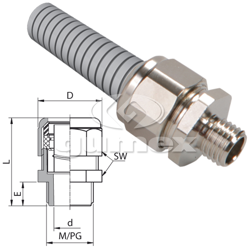 METALL-VERBINDER AU 159M FÜR METALL-SCHUTZSCHLÄUCHE MIT EINER PVC-, PUR- ODER PA-UMMANTELUNG